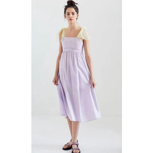 Urban Outfitters Purple Midi Dress L | Yellow Tie Straps | Lined | Cottagecore S